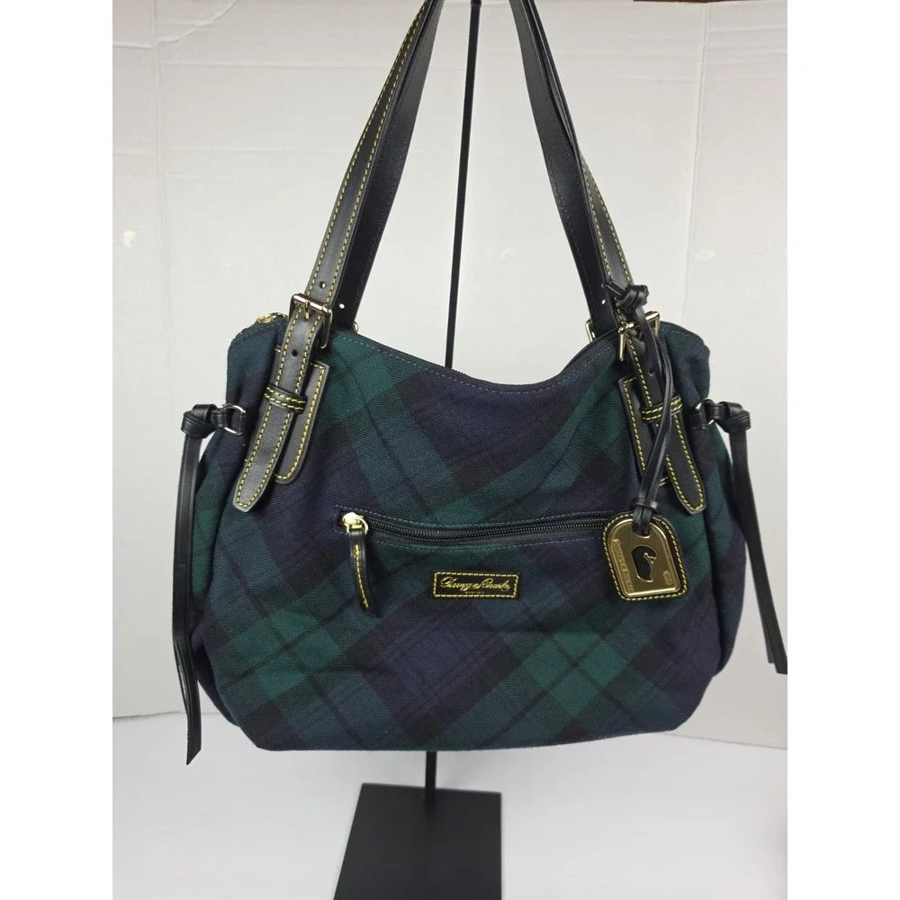 Dooney & Bourke Tartan Plaid Shoulder Bag Zip Top Blue Green Preppy Academia